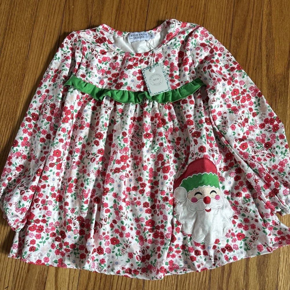 NWT Rylee Faith Designs Girls‎ Santa Size 6 Ruffled Long Sleeve Dress